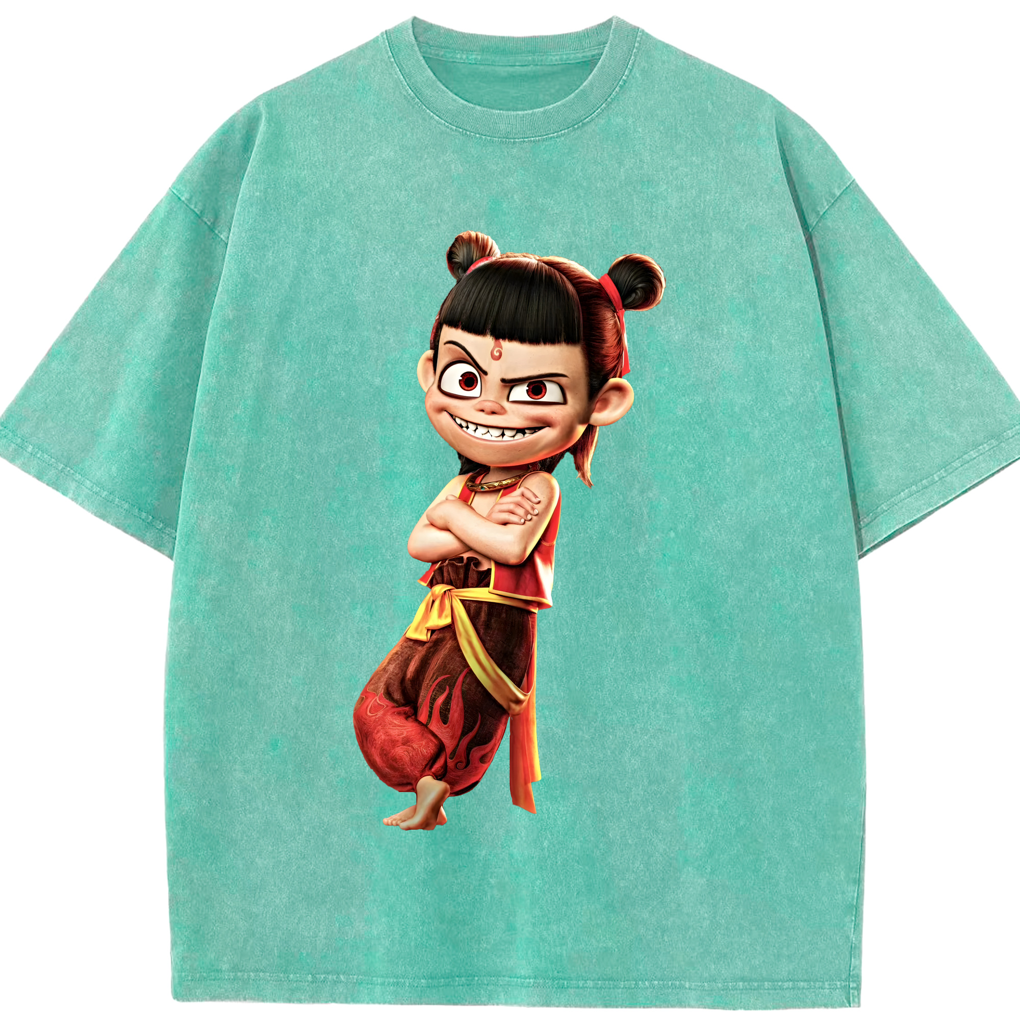 （画像用） Ne Zha 2 ナタ 魔童の大暴れ 綿100% ヴィンテージ風 半袖Tシャツ（フロントプリント）